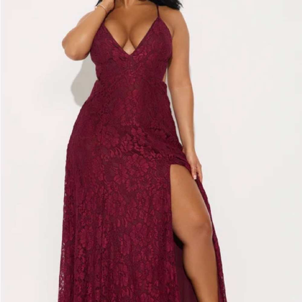 Plunging Lace Maxi Dress in Wine